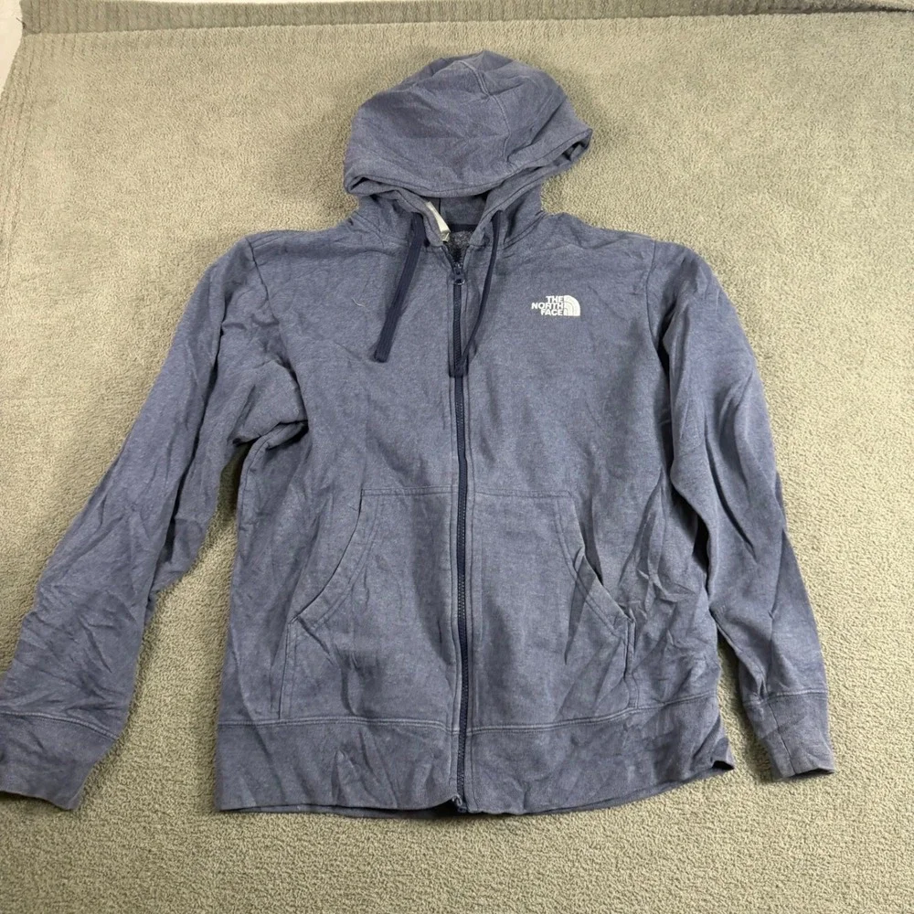 The North Face Mens Blue Heather Full Zip Hoodie Fleece Lined Sweatshirt Large